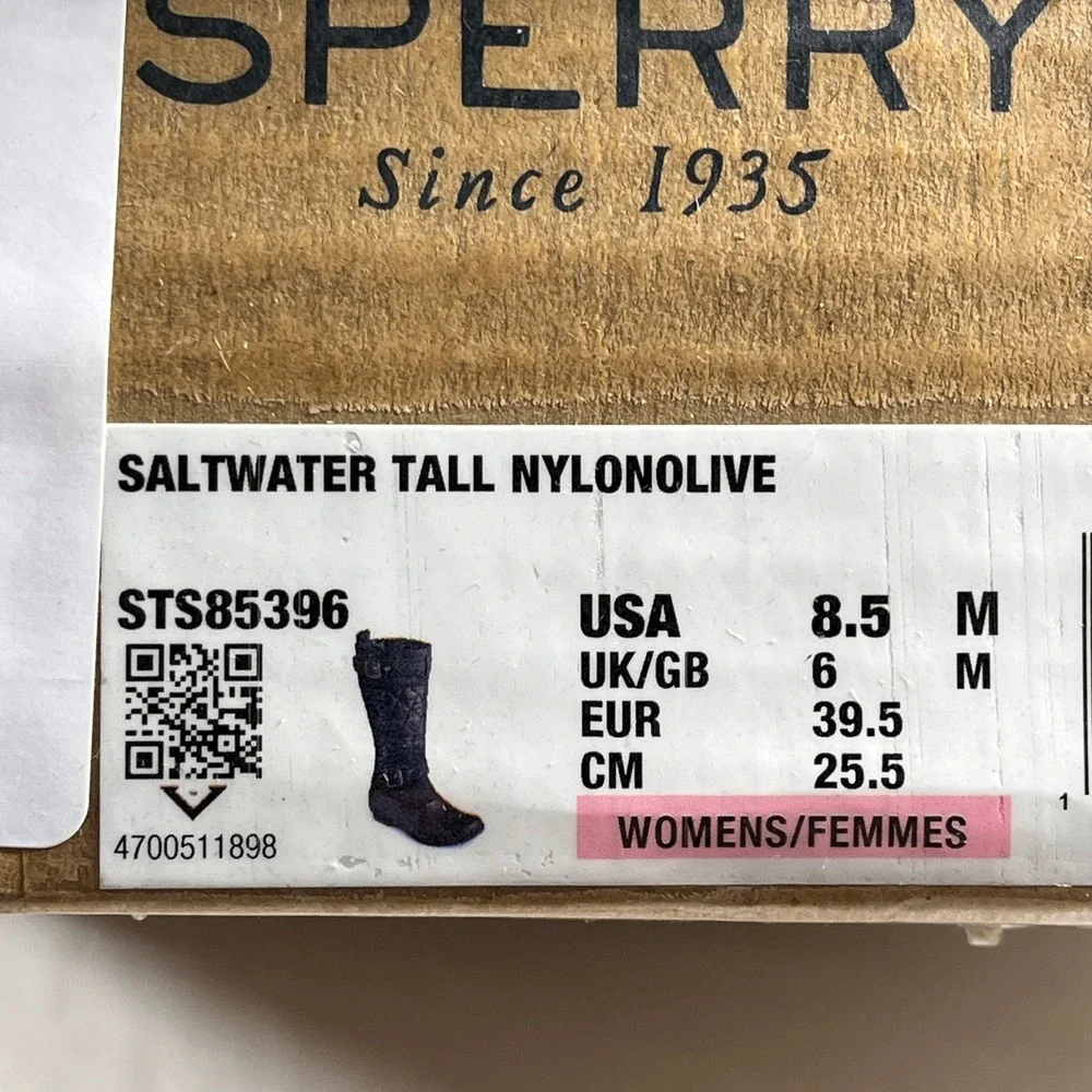 Sperry Saltwater Tall Nylon Duck Boots Womens 8.5 Black NEW w/Box Quilted Buckle